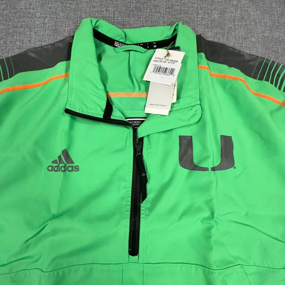 Adidas Miami Hurricanes Jacket Men L Green Miami Nights Strategy Half-Zip SS NEW